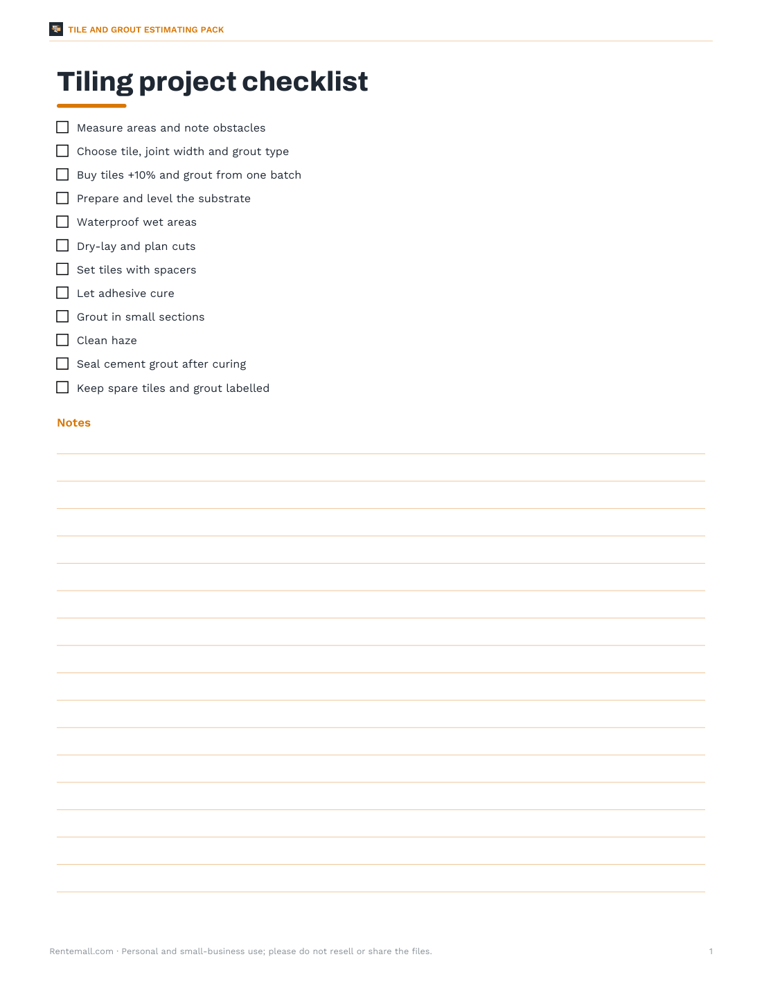 Preview of the first page of Tiling checklist (PDF/DOCX)