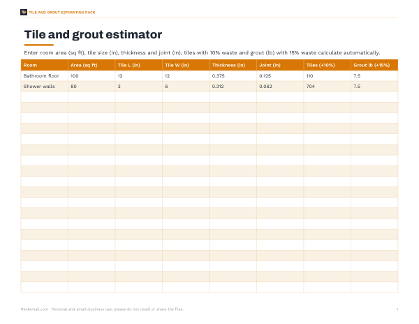 Preview of Printable Grout Calculator Sheet