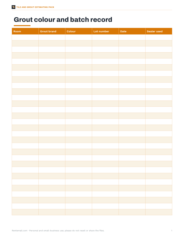 Preview of Printable Grout Record Sheet